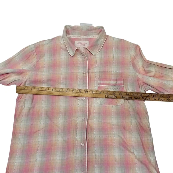 Victoria's Secret Pink and Cream Plaid Pajama Top Size S - Picture 4 of 9
